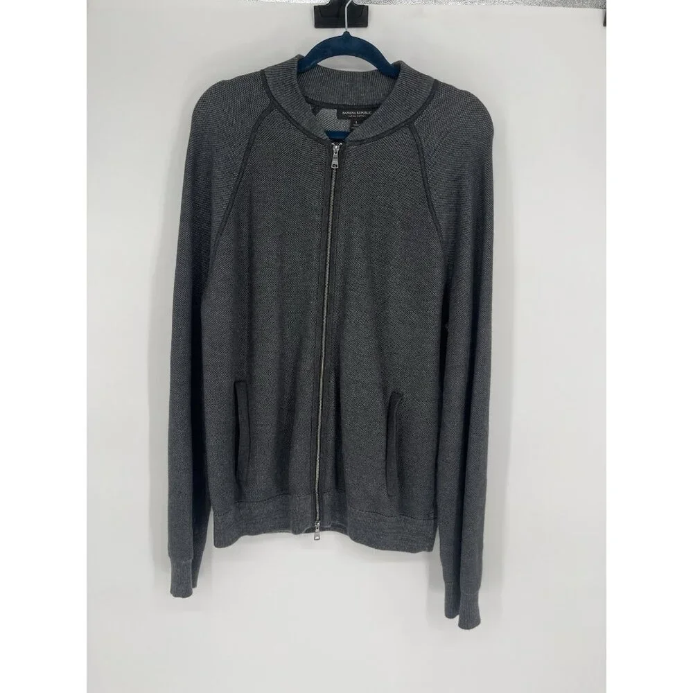 Banana Republic Mens Dark Charcoal SUPIMA Cotton Bomber‎ Sweater Jacket Sz L